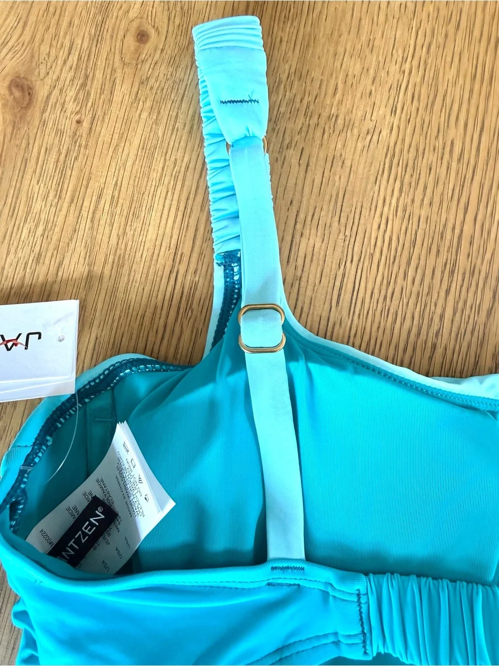 Jantzen Tummy Control One-Piece Swimsuit Ombre Turquoise Ruched Straps Sz 12 NWT